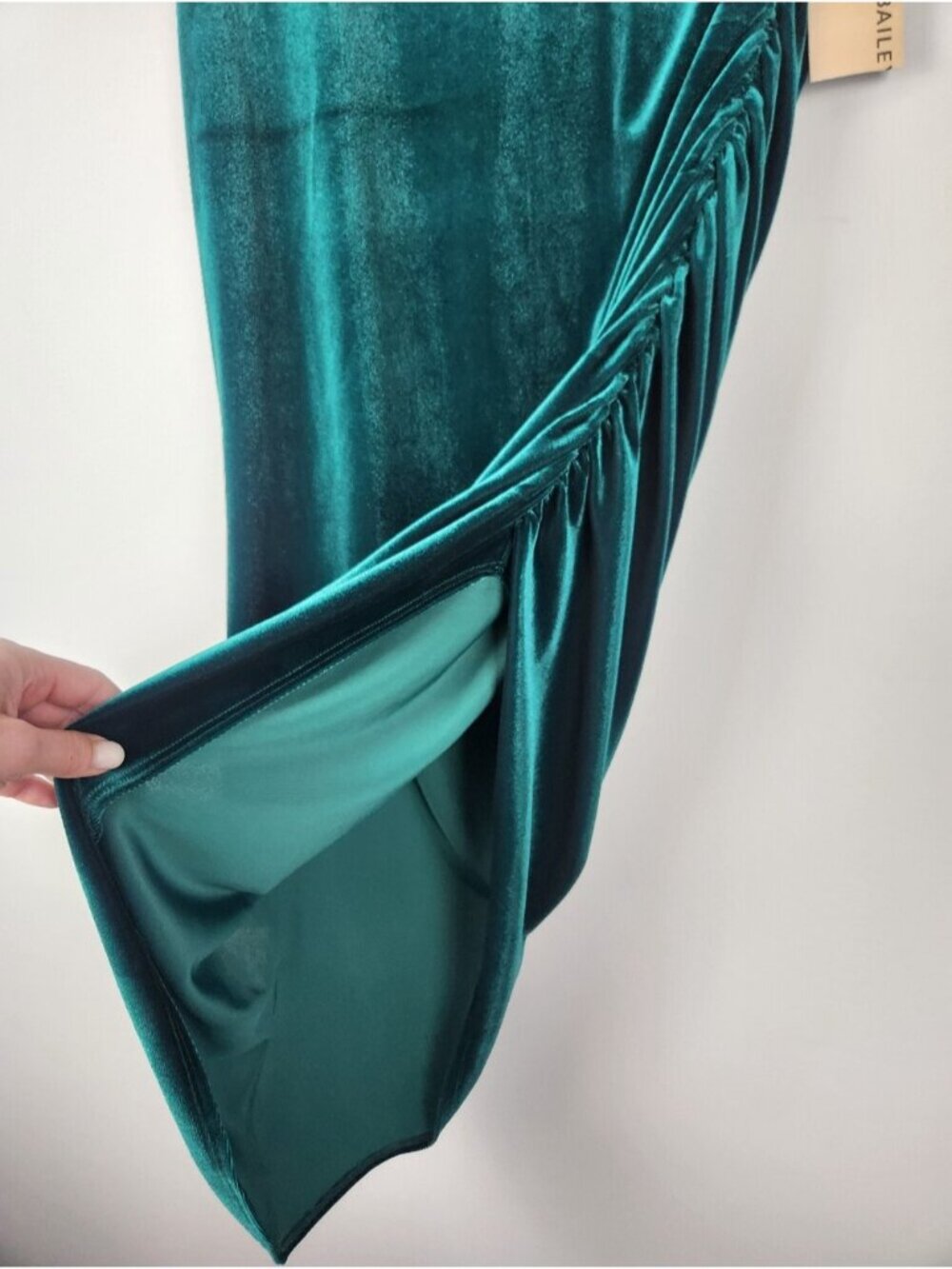 New Revolve Bailey 44 Green Velvet Ruched Skirt Size Small Stretchy Fairy - Picture 3 of 14